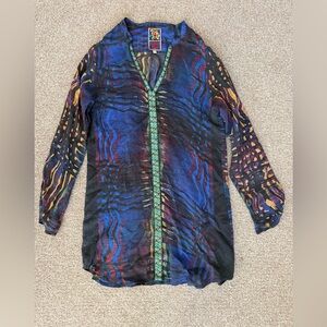 Johnny Was Multicolor Semi-Sheer Tunic Blouse